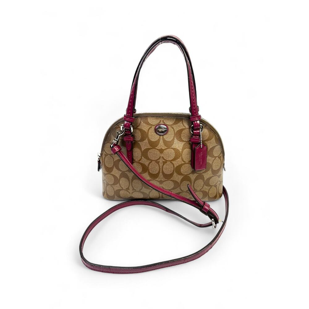 Coach Signature Dome Satchel with Magenta Patent Leather Trim
